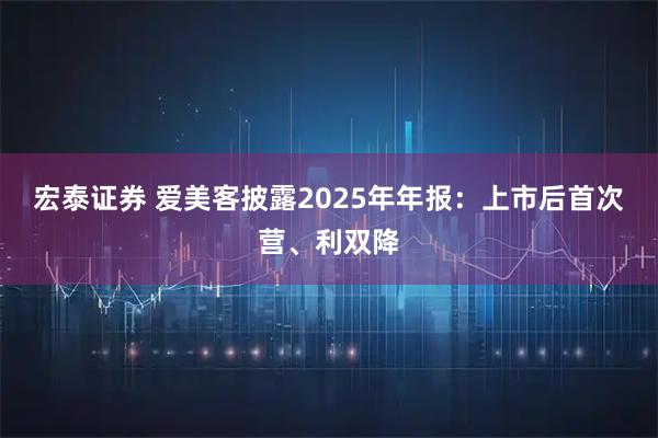 宏泰证券 爱美客披露2025年年报：上市后首次营、利双降